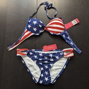 NWT American Flag bikini XS top M bottom